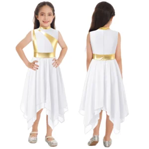 Teen Girls Modern Lyrical Ballroom Dance Performance Costume Sleeveless Asymmet